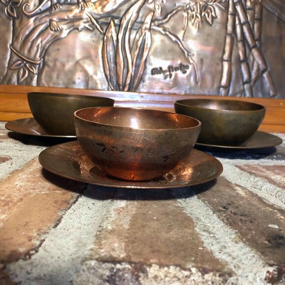 Vintage Chinese copper bowl & saucer - Picture 6 of 14